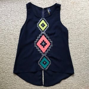 Navy Blue Top with Tribal Stitching